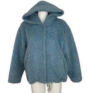 Belucci Hooded Teddy Bear Jacket 42 Blue Long Sleeve Pockets Winter Bohemian